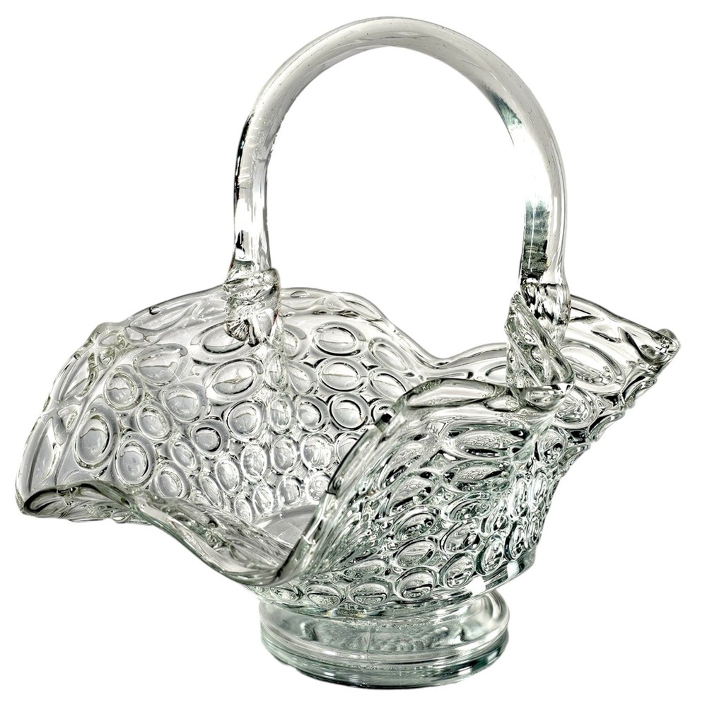 vintage Clear Glass Hobnail Basket Vase with Handle - Home Accents - Picture 8 of 10